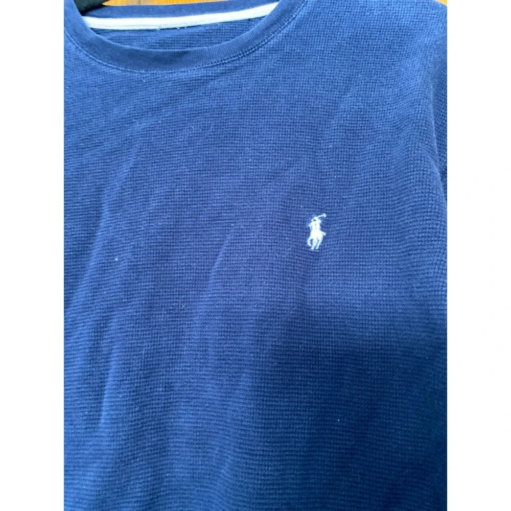 Polo Ralph Lauren Waffle Knit Thermal Long Sleeve Blue Shirt Medium Preppy Rugby